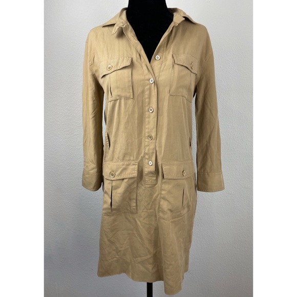J. CREW • Tan Silk Cargo Shirt Dress - Picture 16 of 16